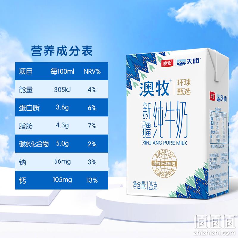 澳牧 环球甄选 天润 新疆冰川纯牛奶 125g*20盒 59元包邮（需领券） 值值值-买手聚集的地方