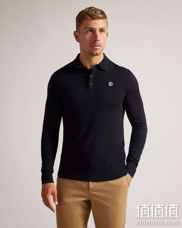 Ted Baker 泰德·贝克 Wembley 男士100%美利奴羊毛长袖Polo衫255123 213.24元（可3件92折） 值值值-买手聚集的地方
