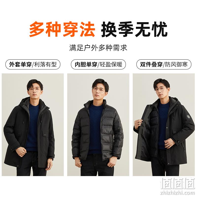 一衣三穿，Romon 罗蒙 2022冬新男士可拆内胆羽绒服 288元包邮（需领券） 值值值-买手聚集的地方