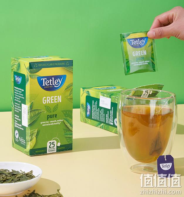 始于1837年英国品牌，Tetley 泰特利 进口级浓香型绿茶茶包 25袋 14.9元包邮（需领券） 值值值-买手聚集的地方