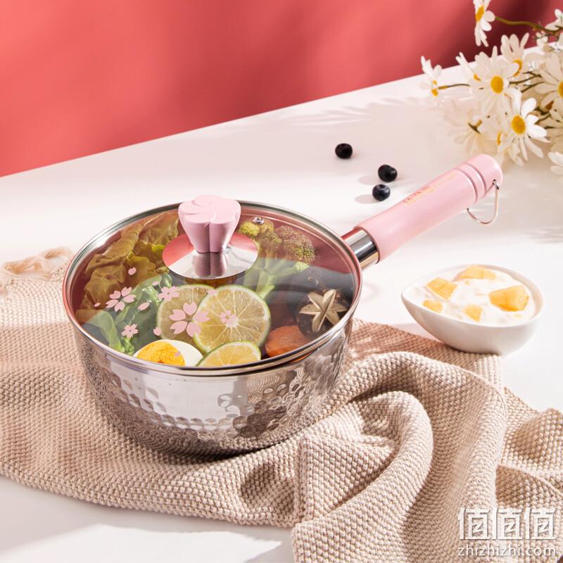 日本国民料理器具，kanda 神田 绣渤意联名款 不锈钢樱花雪平锅18cm 59元包邮（plus会员54元） 值值值-买手聚集的地方