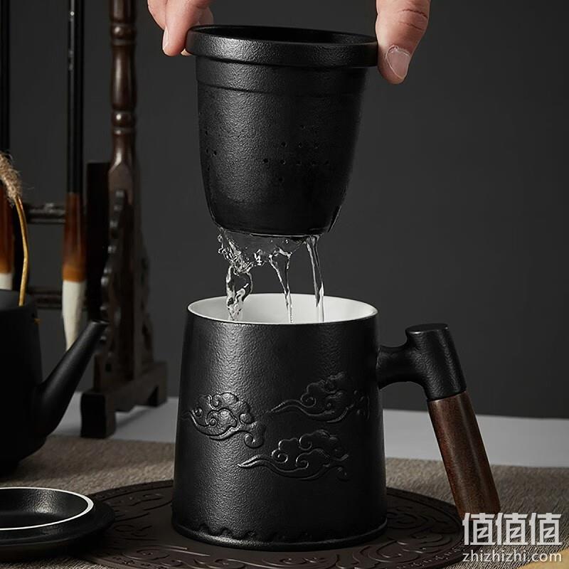 共禾京品 云心茗意 带盖带茶漏陶瓷马克杯 400mL 39.95元包邮(需领券) 值值值-买手聚集的地方
