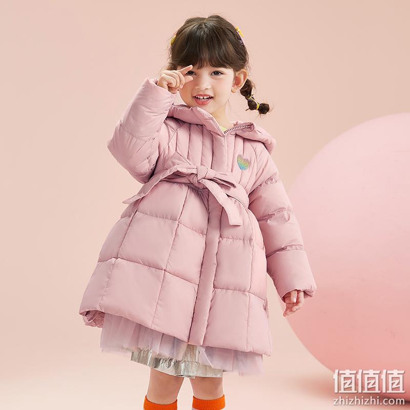 A类标准，高梵 女童中长款轻纱下摆连帽羽绒服 2色（90/100码） 99元包邮（另有一款） 值值值-买手聚集的地方
