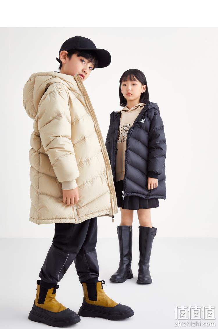 Annil 安奈儿 2022新款男女童中长款保暖连帽羽绒服 （110~170码）6色 198.9元包邮（双重优惠） 值值值-买手聚集的地方