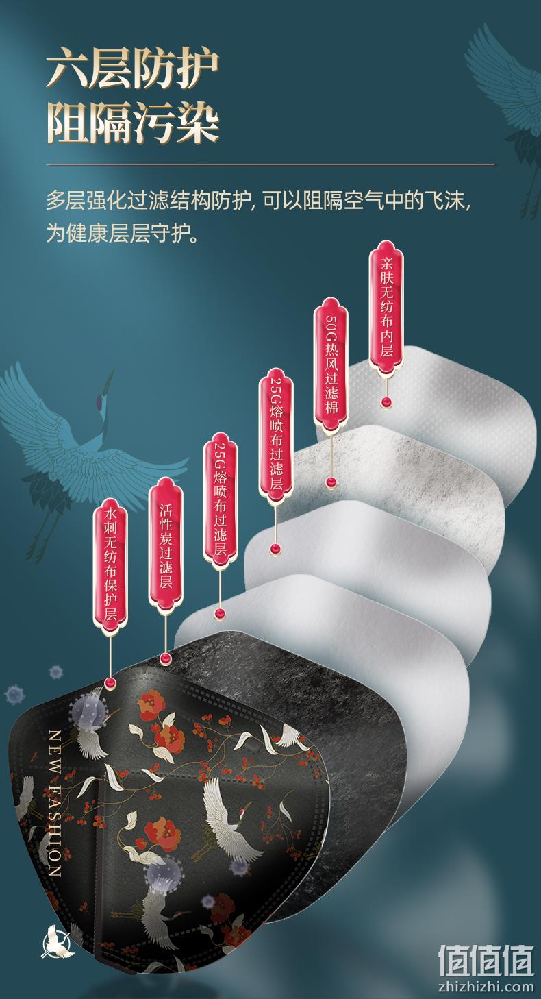 维德医疗 国潮仙鹤款KN95防护口罩50只（独立包装） 新低39.9元包邮（需领券） 值值值-买手聚集的地方