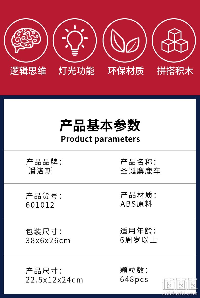 潘洛斯 圣诞老人麋鹿车发光拼装积木 684颗粒 69元包邮（需领券） 值值值-买手聚集的地方