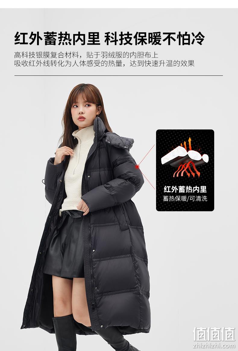 高梵 22年新款女士白鸭绒过膝长款蓄热加厚收腰连帽羽绒服 4色 299元包邮（需领券） 值值值-买手聚集的地方