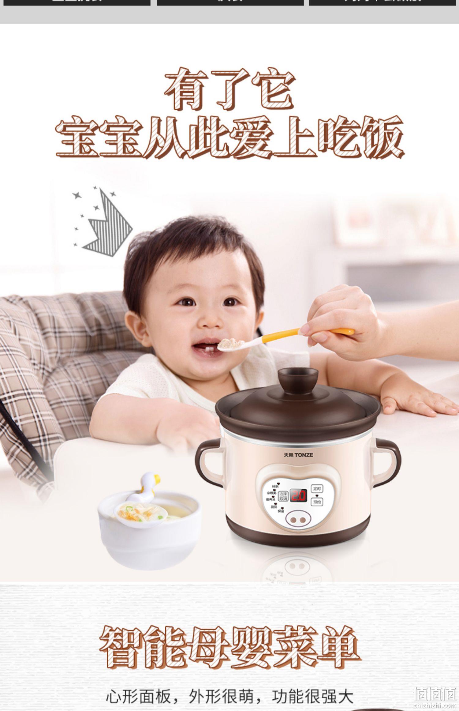 Tonze天际 DGD10-10ZWD 全自动多功能迷你BB煲电炖锅 1L 49元包邮（需领券） 值值值-买手聚集的地方