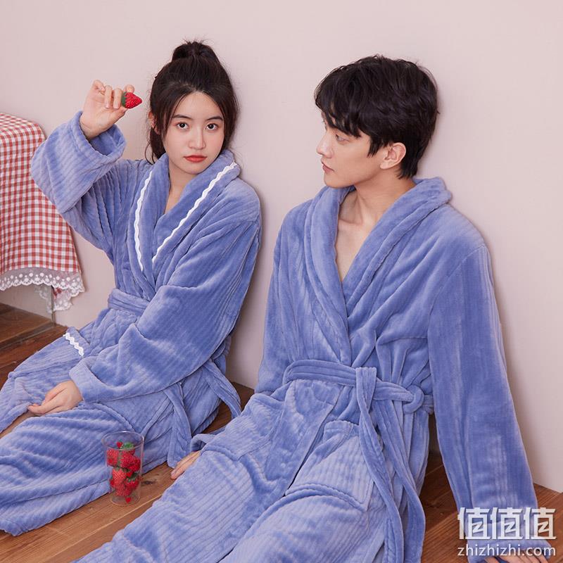 Cottonshell 棉籽壳 男女款波浪边竖纹法兰绒睡袍裙 多色 49元包邮(需领券) 值值值-买手聚集的地方