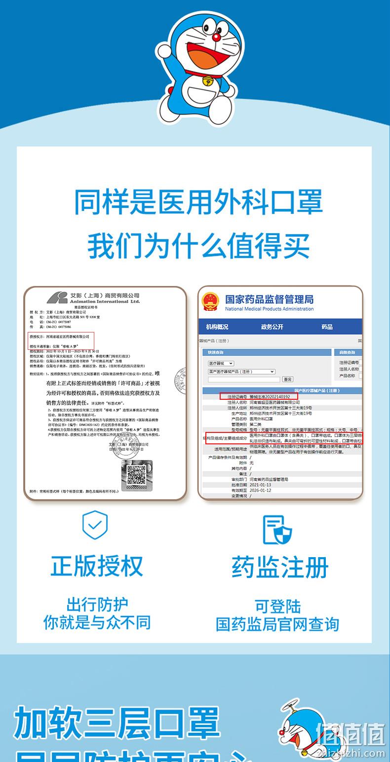 超亚×哆啦A梦联名 一次性医用外科口罩（灭菌型）成人/儿童 100个 24.9元包邮（双重优惠） 值值值-买手聚集的地方