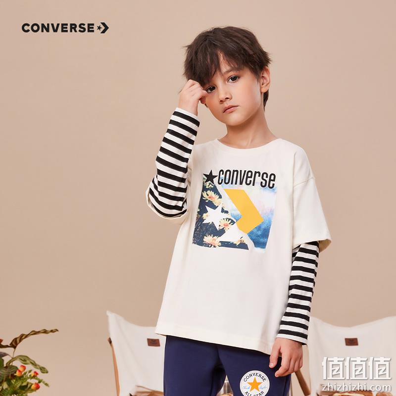 Converse 匡威 男童炸街长袖纯棉假两件T恤（120~160码）2色 98元包邮（双重优惠） 值值值-买手聚集的地方