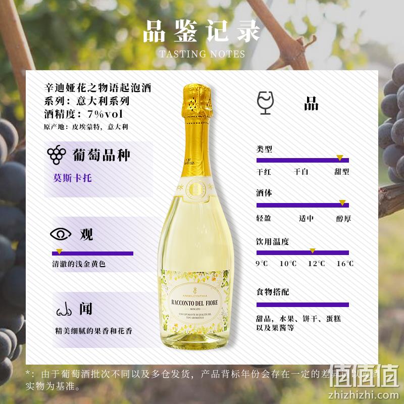 意大利原瓶进口，辛迪娅 花之物语莫斯卡托起泡酒 750mL 28元包邮（需领券） 值值值-买手聚集的地方