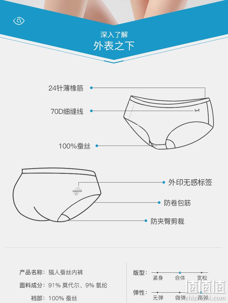 MiiOW 猫人 女士无痕60S莫代尔+100%桑蚕丝底裆内裤 4条装 39.9元包邮（需领券） 值值值-买手聚集的地方