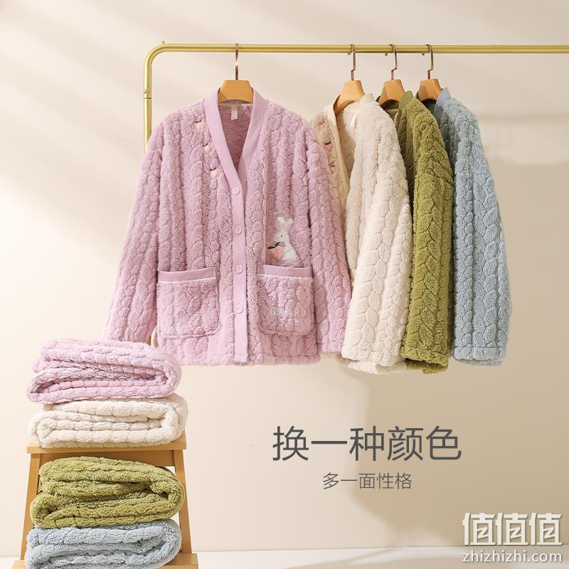 造福鸟 22年冬季新款女士卡通兔子珊瑚绒保暖家居服套装 99元包邮（双重优惠） 值值值-买手聚集的地方