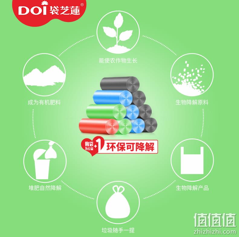 环保可降解，DOI 袋芝莲 四色分类背心式垃圾袋 8卷/160只 14.9元包邮（需领券） 值值值-买手聚集的地方