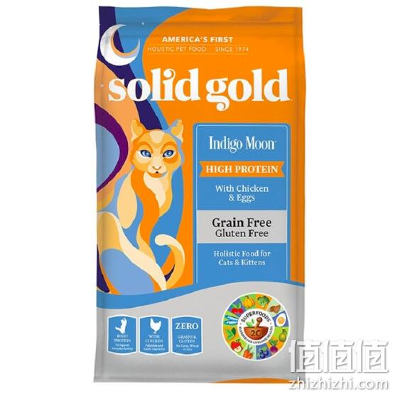 Solid Gold 素力高 金装天然无谷鸡肉配方猫粮 12磅/5.44kg 318元包邮（需领券） 值值值-买手聚集的地方
