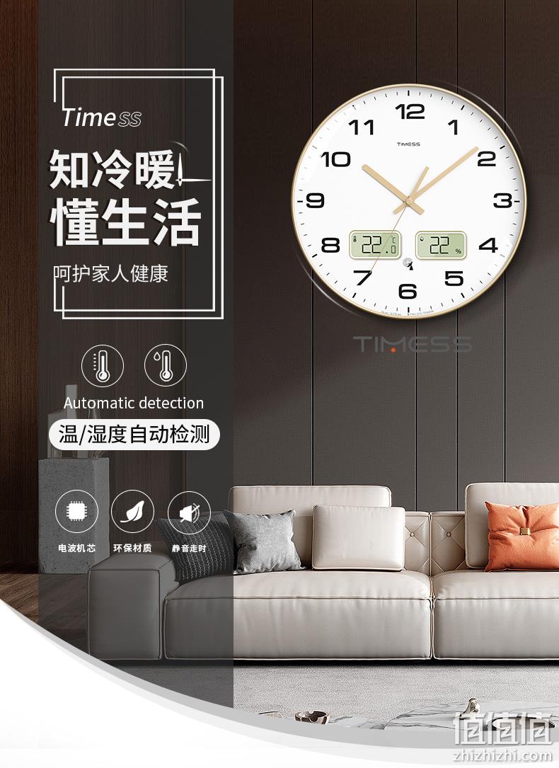 自动对时+智能温湿度显示，Timess 14英寸静音分屏电波钟 p59 新低126.2元包邮（需领券） 值值值-买手聚集的地方