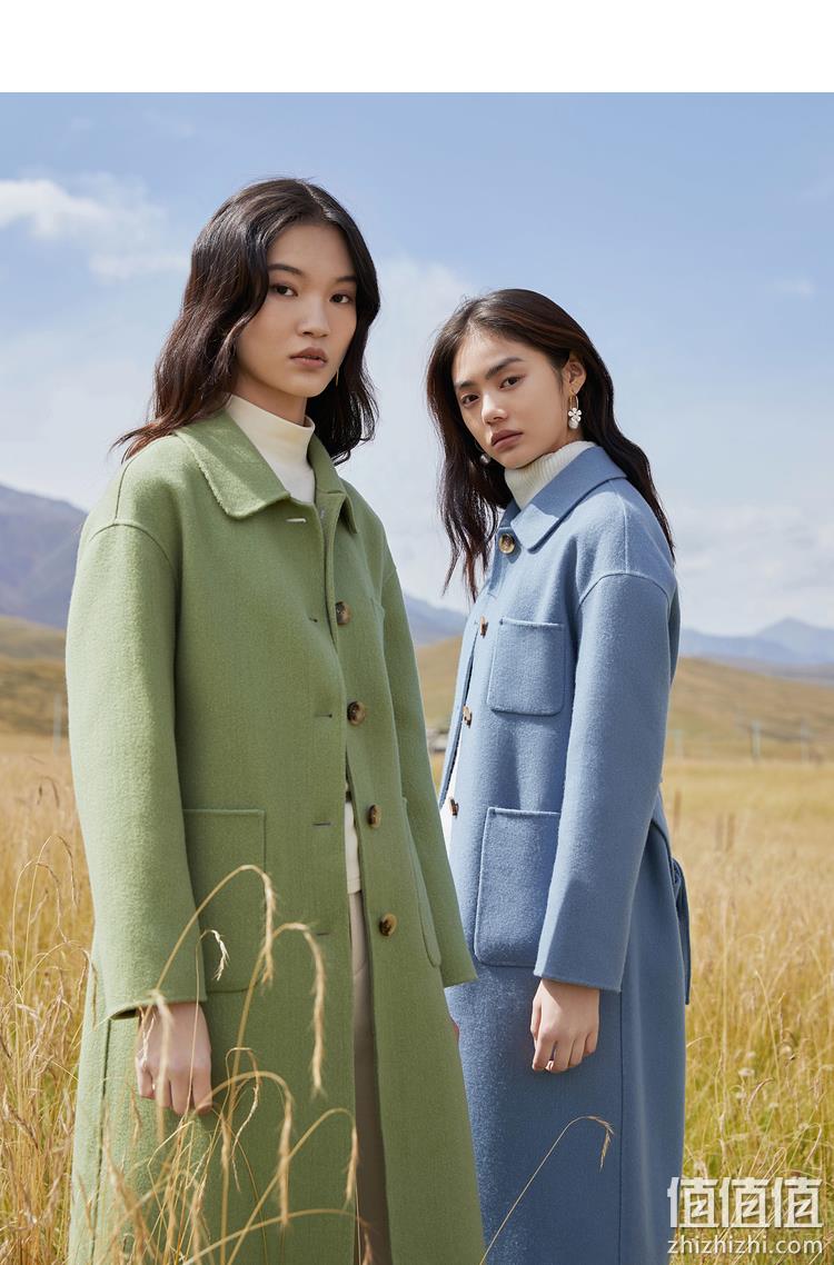 Hopeshow 红袖 显瘦系带双面呢翻领中长款大衣（含94%羊毛） 2色 262元包邮（双重优惠） 值值值-买手聚集的地方