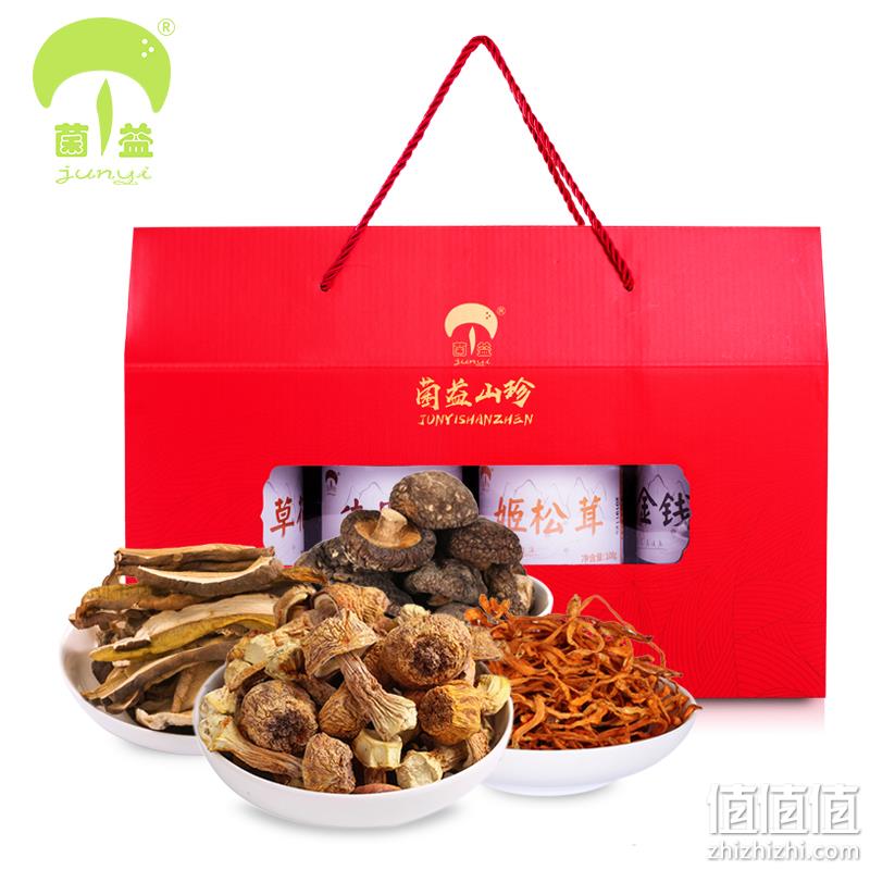 春节好礼，菌益 山珍干货菌菇4罐礼盒装（姬松茸+虫草花+金钱菇+牛肝菌） 118元包邮（需领券） 值值值-买手聚集的地方