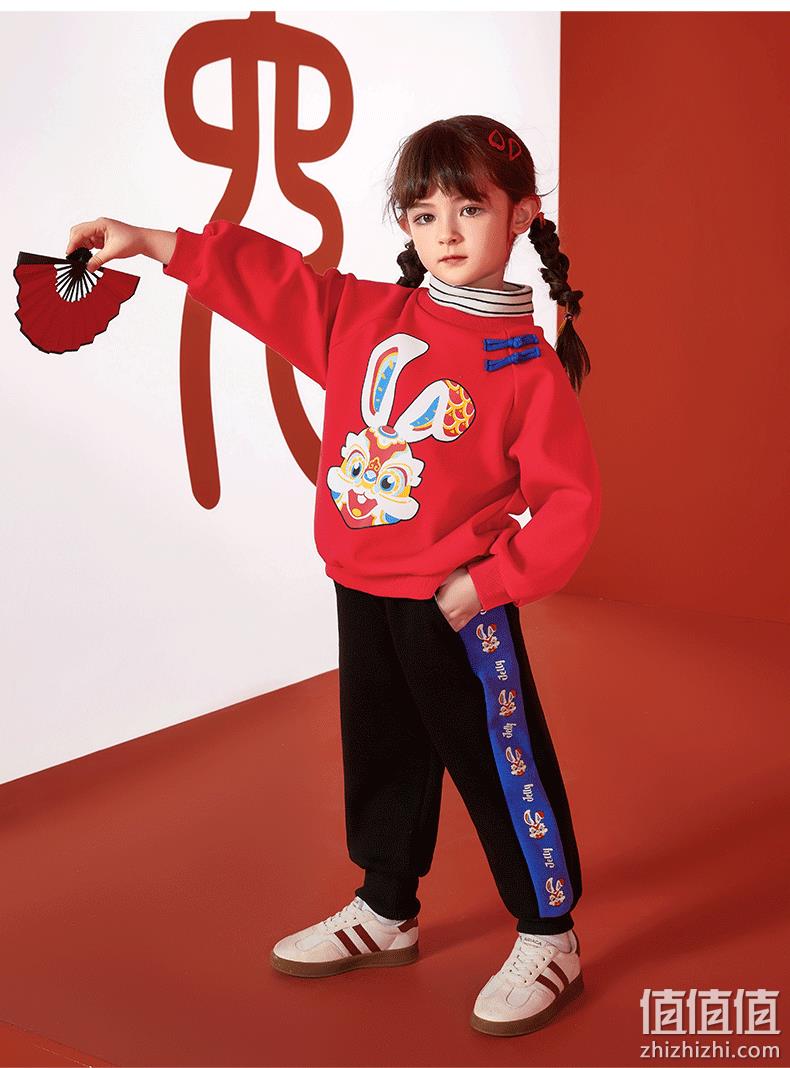 Jellybaby 杰里贝比 儿童原创国潮年兔加绒运动套装（80~160码） 109元包邮（双重优惠） 值值值-买手聚集的地方