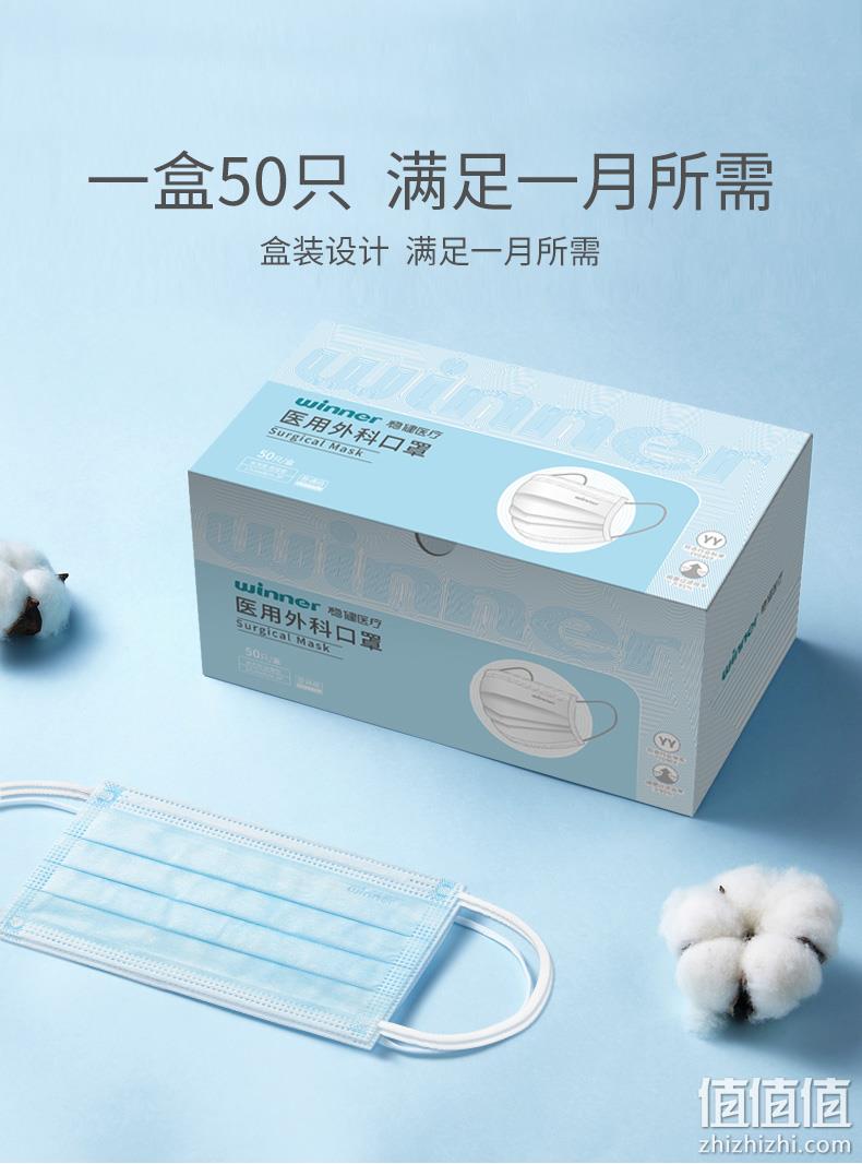 winner 稳健 一次性医用外科口罩 50只*3盒 28.8元包邮（需领券） 值值值-买手聚集的地方