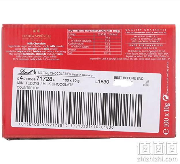 Lindt 瑞士莲 迷你泰迪熊牛奶巧克力  1000g/盒（10g*100个） 新低214.12元 值值值-买手聚集的地方