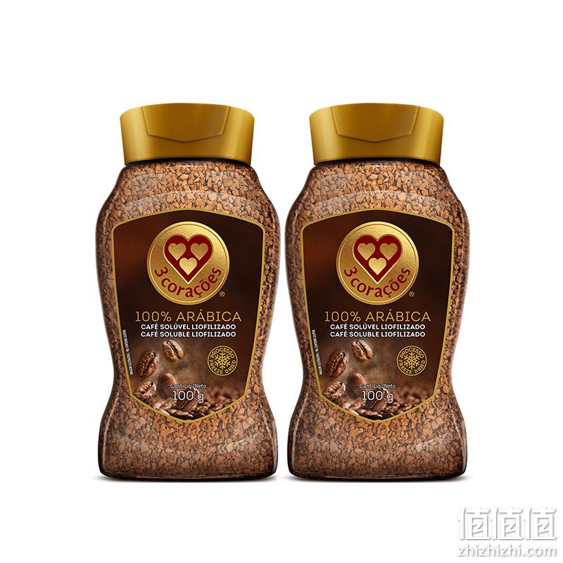 巴西原装进口，3 CORACOES 三心 Rituais系列 冻干速溶黑咖啡 100g*2瓶 新低49元包邮包税（24.5元/瓶） 值值值-买手聚集的地方