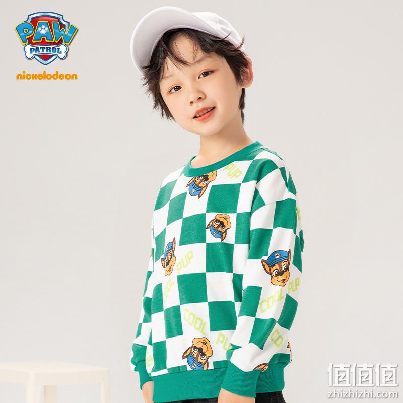 Paw Patrol 汪汪队立大功 男童棋盘印花圆领卫衣  2色 49元包邮（需领券） 值值值-买手聚集的地方