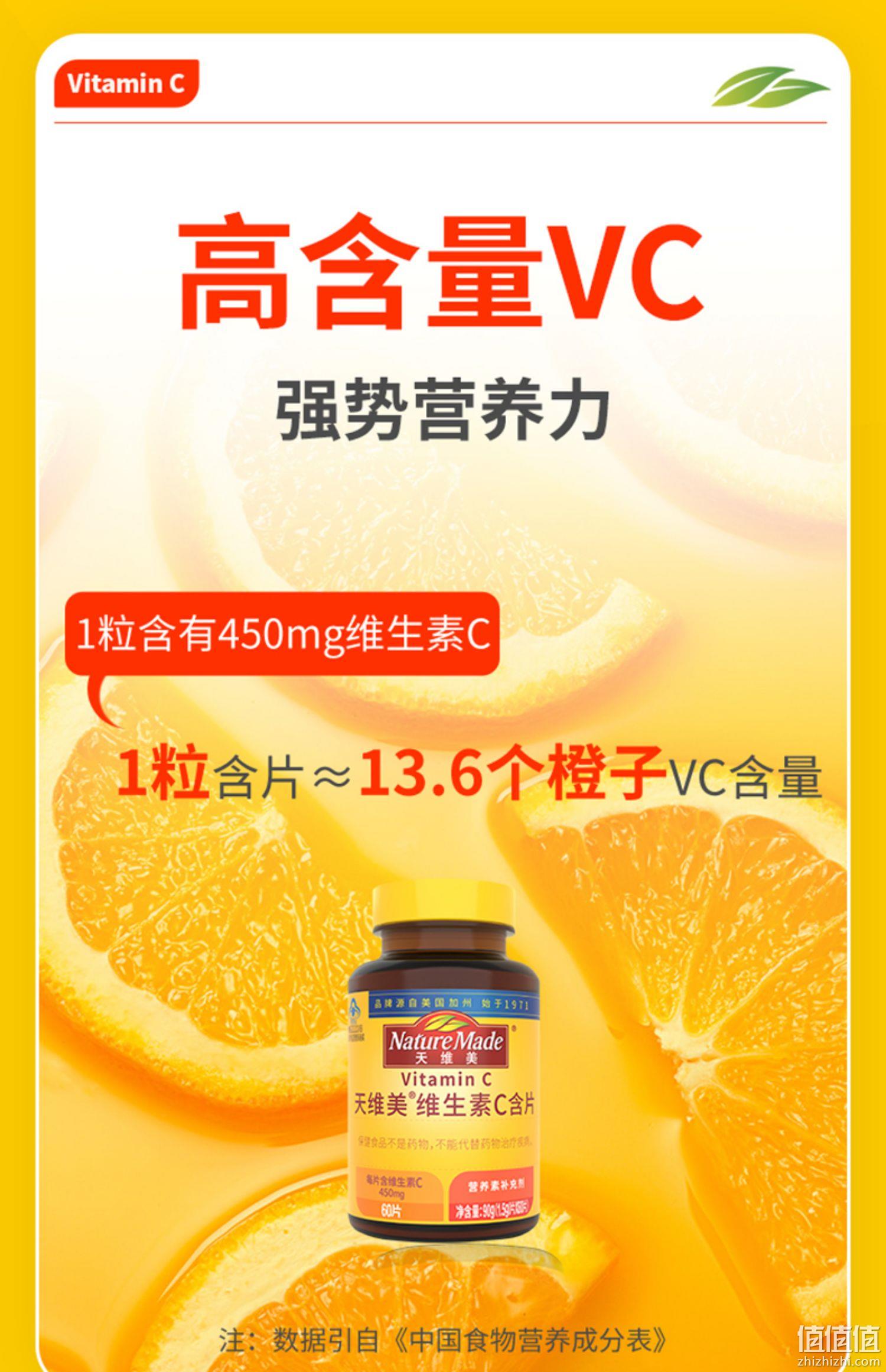 史低！Nature Made 天维美 维生素C含片香橙味 450mg*60片 双重优惠9.3元包邮 值值值-买手聚集的地方