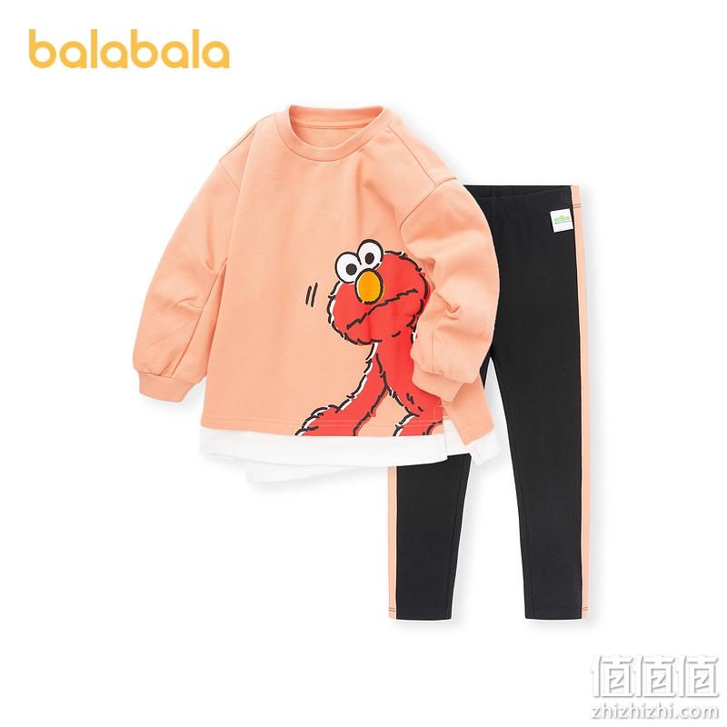 Balabala 巴拉巴拉 芝麻街IP款女童秋装长袖运动套装(90~120码)2色 新低74.4元包邮(双重优惠) 值值值-买手聚集的地方