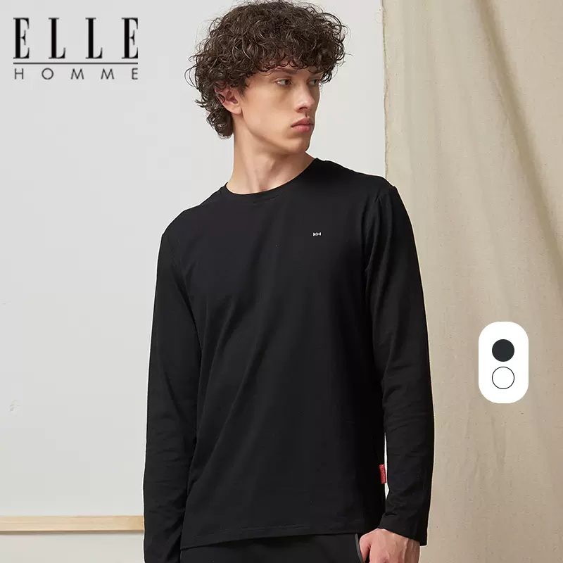 ELLE HOMME 春季男士纯色简约圆领长袖打底T恤 2色 45元包邮（需领券） 值值值-买手聚集的地方