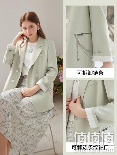 3 Colors 三彩 2022春季新款 女士双排扣链条西装 204元包邮（双重优惠） 值值值-买手聚集的地方