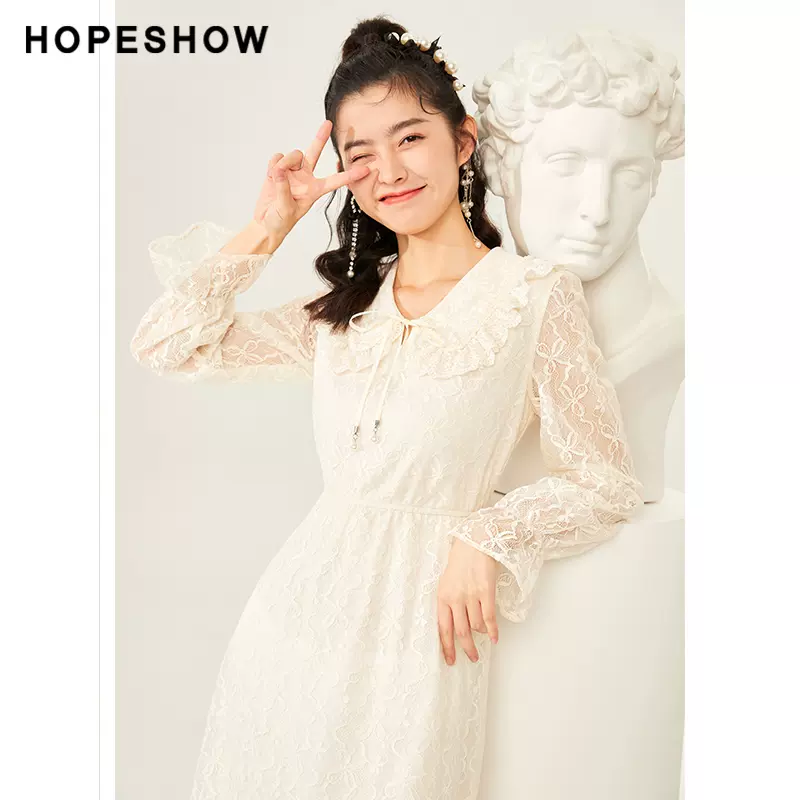 Hopeshow 红袖 法式复古长袖气质蕾丝裙 2色 167.3元包邮（下单立减） 值值值-买手聚集的地方