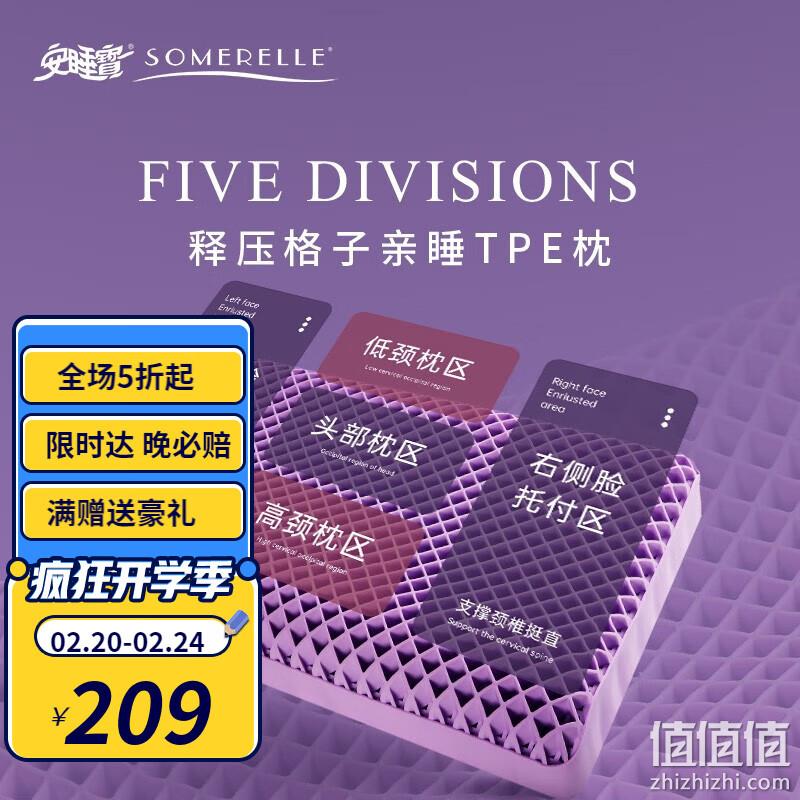Somerelle 安睡宝 可水洗释压格子颈椎TPE舒睡枕 29*50*7cm 99元包邮（双重优惠） 值值值-买手聚集的地方