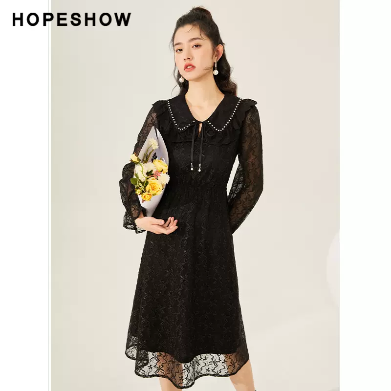 Hopeshow 红袖 法式复古长袖气质蕾丝裙 2色 167.3元包邮（下单立减） 值值值-买手聚集的地方