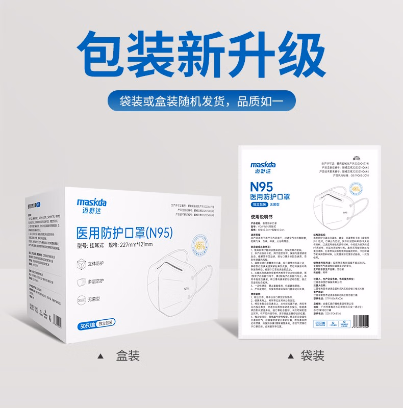 迈舒达 N95医用防护口罩 60只独立装 9.9元包邮（折￥0.165/只白菜）  值值值-买手聚集的地方