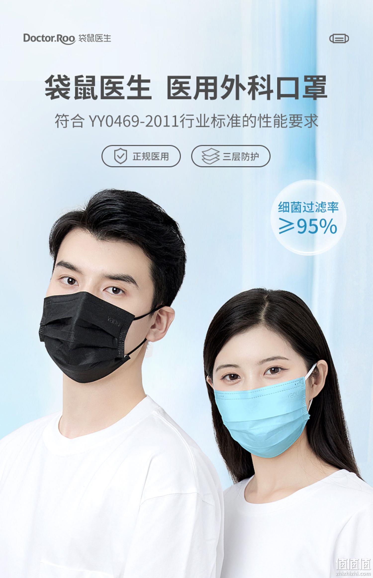 DR.ROOS 袋鼠医生 一次性医用外科口罩 100只 13.9元包邮（双重优惠） 值值值-买手聚集的地方