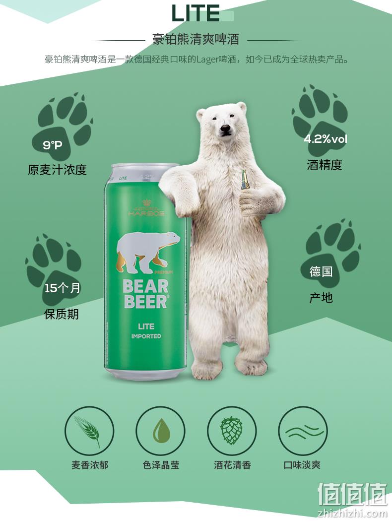 临期低价，Harboe 豪铂熊 清爽拉格啤酒500ml*5听装 19.9元包邮（需领券） 值值值-买手聚集的地方