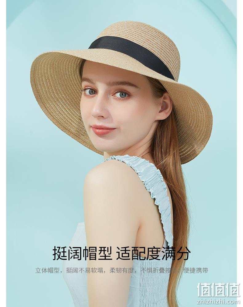 ELLE 2023夏季新款法式可水洗UPF50+防晒草帽 多色 89元包邮（需领券） 值值值-买手聚集的地方