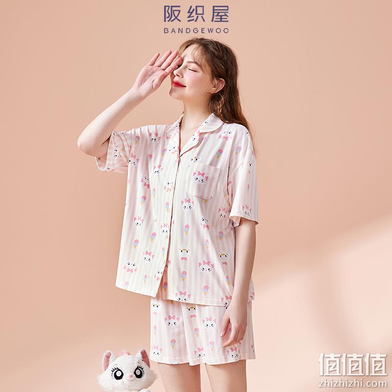 阪织屋&迪士尼联名 女士卡通牛奶丝短袖开衫家居服套装 3色 99元包邮（需领券） 值值值-买手聚集的地方