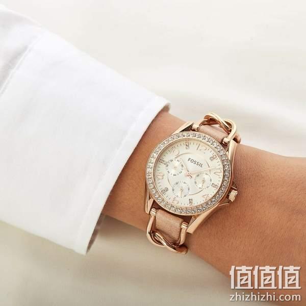 Fossil 化石 Riley系列 ES3466 镶施华洛世奇水晶玫瑰金三眼计时女表 582.38元 值值值-买手聚集的地方