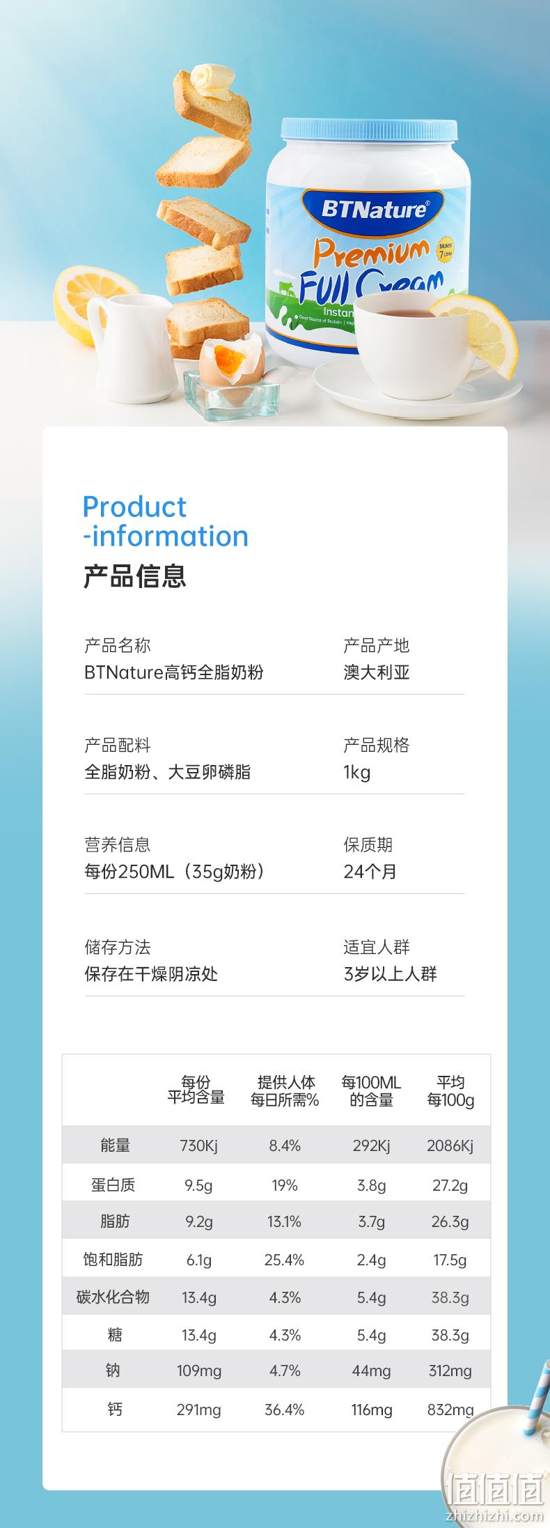 88VIP会员、澳洲进口 BTNature 贝特恩 蓝胖子 高钙全脂无糖奶粉 1kg*3件 新低233.7元包邮包税（77.9元/件） 值值值-买手聚集的地方