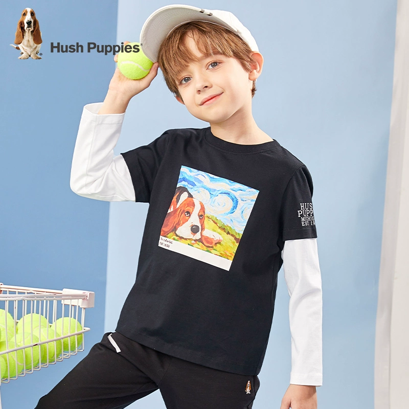 Hush Puppies 暇步士 23春新款 男女童纯棉假两件圆领长袖T恤（105~170码）4色新低39元包邮（需领券） 直降￥30新低！ 值值值-买手聚集的地方