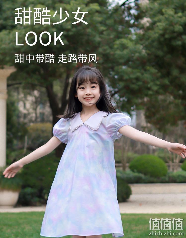 Annil 安奈儿 2023新款纯棉泡泡袖大翻领紫霞裙（110~160码） 109元包邮（需领券） 值值值-买手聚集的地方