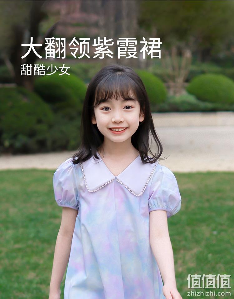 Annil 安奈儿 2023新款纯棉泡泡袖大翻领紫霞裙（110~160码） 109元包邮（需领券） 值值值-买手聚集的地方
