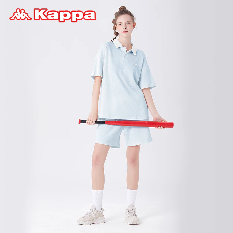 Kappa 卡帕 23夏季新品女士Polo衫小翻领华夫格短袖家居服套装 2色 99元包邮（双重优惠） 值值值-买手聚集的地方