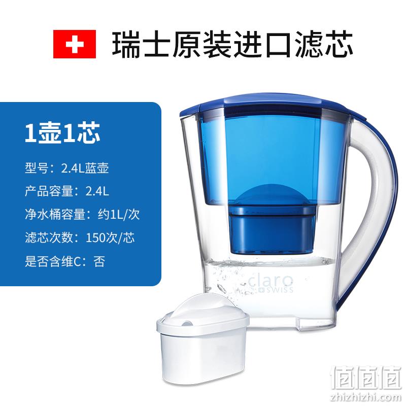 瑞士原装过滤芯，Claroswiss 科睿仕 家用直饮滤水壶 1壶1芯 赠手拎袋 88元包邮（需领券） 值值值-买手聚集的地方