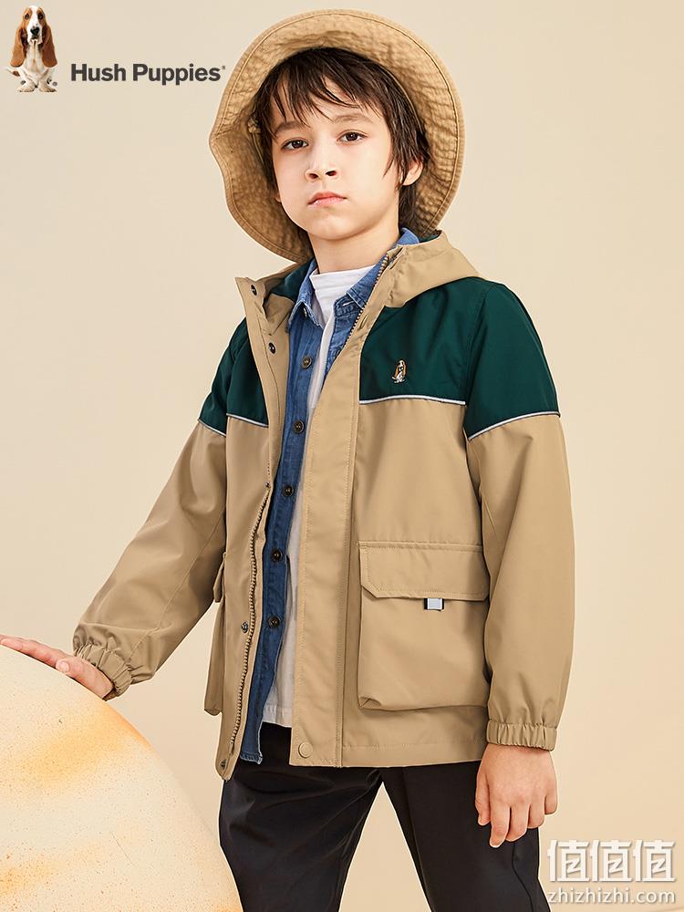 反季好价，Hush Puppies 暇步士 2023春新款男童撞色连帽工装外套 4色（105~170cm） 新低169元包邮（双重优惠） 值值值-买手聚集的地方