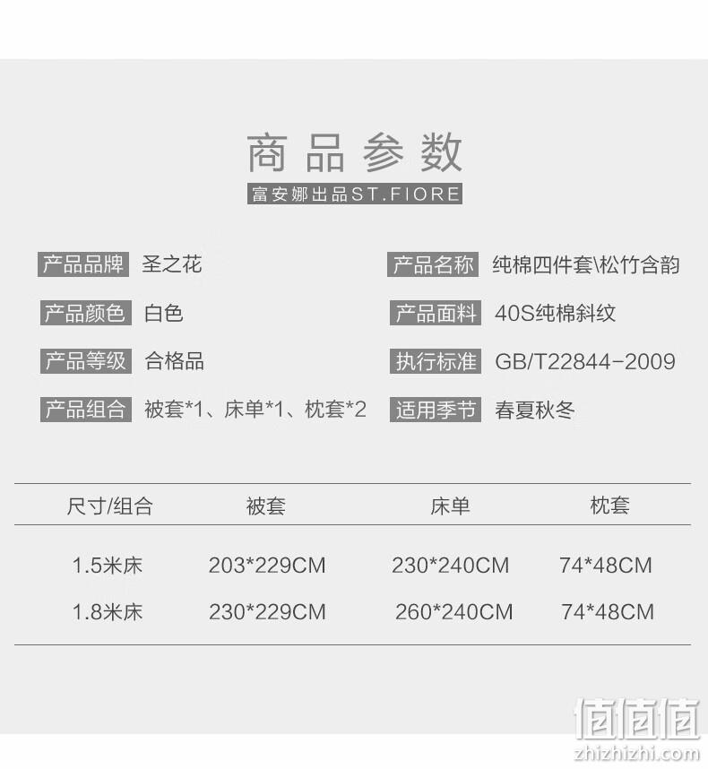 FUANNA 富安娜 40支斜纹纯棉印花床上用品四件套 松竹/如歌 1.5米床 (被套203*229cm) 138.6元包邮（多重优惠） 值值值-买手聚集的地方