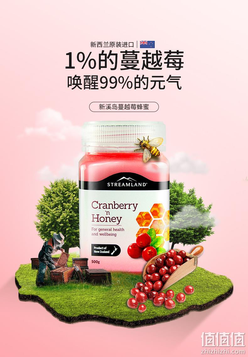 Streamland 新溪岛 天然野生蔓越莓/奇异果蜂蜜 500g 39元包邮（需领券） 值值值-买手聚集的地方